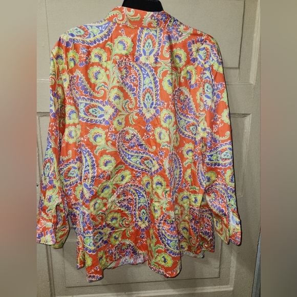 Lauren Ralph Lauren Y2K Multicolor Paisley 100% Cotton Poplin Button Down Shirt - Picture 7 of 7